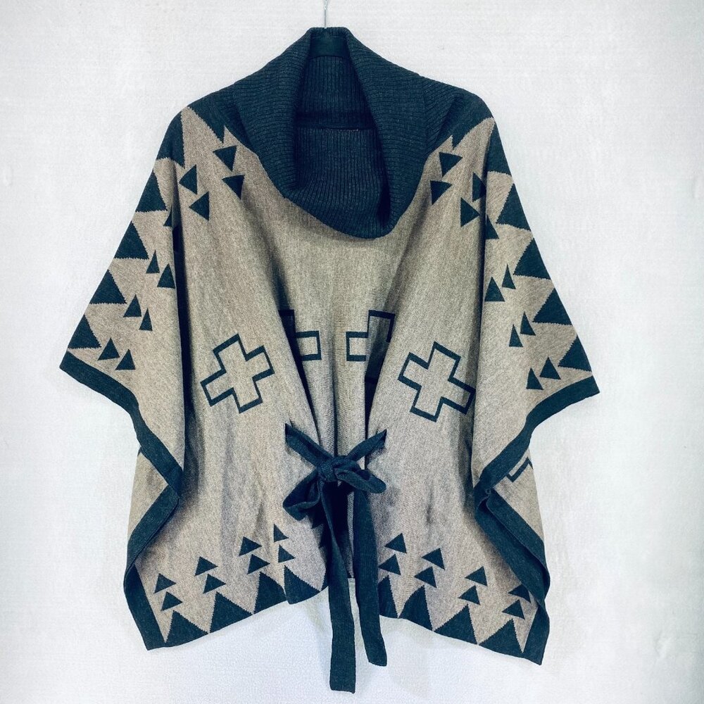 Krimson Klover Sweater Womens L/XL Merino Wool Cowl Neck Shall Aztec Boho